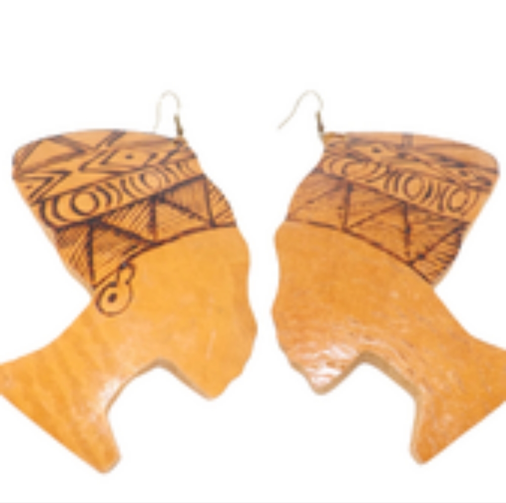 African Calabash Queen Nefertiti Earrings